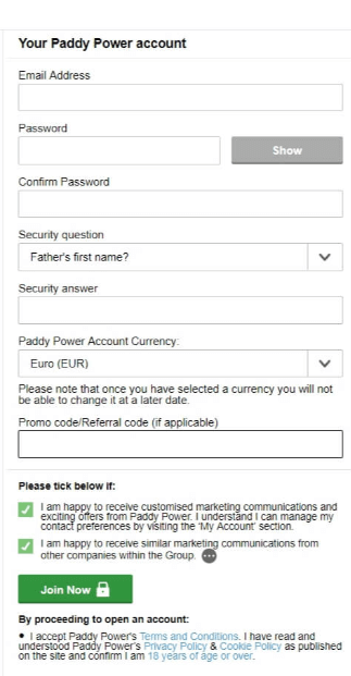 iOS Paddy Power — завершение регистрации